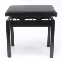 Black piano bench, padded, adjustable height, all metal construction