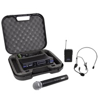 SoundArt SPLL-200MLH Deluxe Dual Channel Wireless Microphone Set with Hand-Held Mic & Headset