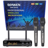 Sonken Wm-3500 Dual Wireless Microphone System, Adjustable Frequency W/ Metal Case