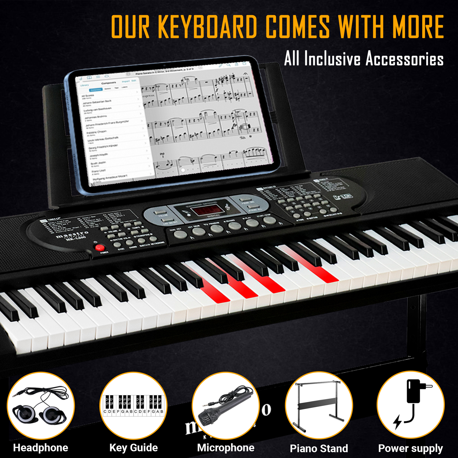 Maestro L100 Beginner 61Key Electronic Lighting Piano Keyboard