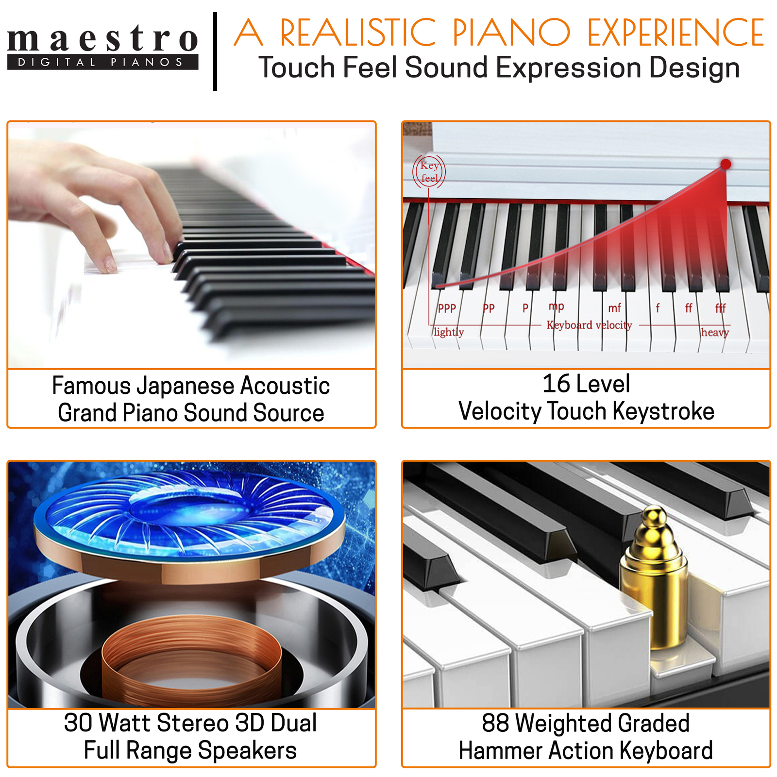 Maestro MDP410WH 88Key Compact Digital Piano Hammer Action Antique