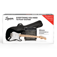 Fender Squier Sonic® Stratocaster® Electric Guitar Pack - Black, Maple Fingerboard w/ Gig Bag & 10G Amp
