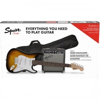 Fender Squier Stratocaster Electric Guitar Pack w/ Frontman 10G Amp (Brown Sunburst)