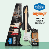 Ashton AG232MSF Electric Guitar Pack in Metallic Seafoam Green w/ Orange Crush Mini Amplifier