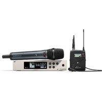 Sennheiser ew 100 G4-ME2/835-S-B Wireless Lavalier/vocal combo set. Includes (1) SKM 100 G4-S handheld with mute switch, (1) e 835 mic capsule (cardio
