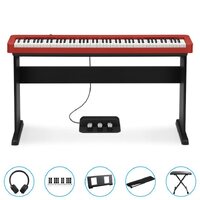 Casio Cdp-S160Rd 88 Key Digital Piano (Red) Bundle Incl Cs46 Wooden Stand + Sp34 Tri-Pedal + Bonus Accessories