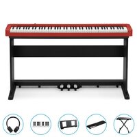 Casio Cdp-S160Rd 88 Key Digital Piano (Red) Bundle Incl Cs470 Wooden Stand With Inbuilt Tri-Pedal Unit + Bonus Accessories