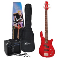 Casino Deluxe Short-Scale Electric Bass Guitar and Amplifier Pack (Candy Apple Red)