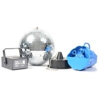 DISCOSETIVLighting Package including Bubble Machine with Fluid, LED Strobe, Mirror Ball and Motor
