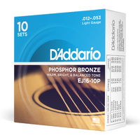 D'Addario Ej16-10P Phosphor Bronze Acoustic Guitar Strings, Light, 10 Sets