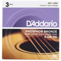 D'Addario EJ26 Custom Light Acoustic Guitar Strings (.011 - .052) 3 Pack