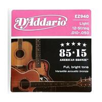 D'Addario Ez940 85/15 12-String Bronze Acoustic Guitar Strings, Light, 10-47
