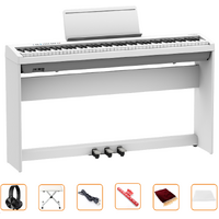 Roland Fp30X Digital Piano Kit -Wooden Stand, 3-Pedal Unit- BONUS Accessories (White)