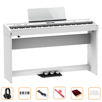 Roland Fp60X Digital Piano Kit (White) Bundle W/ Wooden Stand, Tri-Pedal, Bench + Accessories