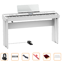Roland FP-90X Digital Portable Piano (White) Bundle w/ Wooden Stand, Bench + Accessories