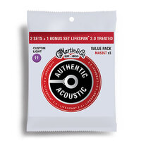 Martin Value Pack Authentic Acoustic Lifespan 2.0 Phosphor Bronze 92/8 Custom Light Guitar String Set (11-52)