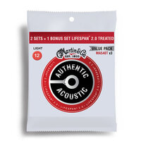Martin Value Pack Authentic Acoustic Lifespan 2.0 Phosphor Bronze 92/8 Light Guitar String Set (12-54)