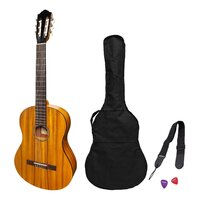Martinez Full Size Student Classical Guitar Pack with Built In Tuner (Koa)