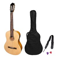 Martinez Left Handed Full Size Student Classical Guitar Pack with Built In Tuner (Spruce/Koa)