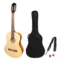 Martinez 'Slim Jim' Full Size Student Classical Guitar Pack With Built In Tuner (Spruce/Koa)