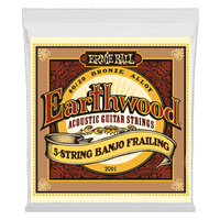 Ernie Ball Earthwood 5-String Banjo Frailing Loop End 80/20 Bronze Acoustic Guitar Strings - 10-24 Gauge