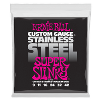 Ernie Ball Super Slinky Stainless Steel Wound Electric Guitar Strings - 9-42 Gauge