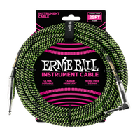 Ernie Ball 25' Braided Straight / Angle Instrument Cable - Black / Green  