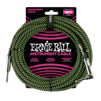 Ernie Ball 18' Braided Straight / Angle Instrument Cable - Black / Green