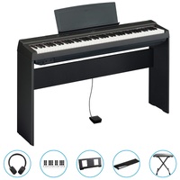 Yamaha P125A 88-Key Weighted Portable Digital Piano (Black) Bundle w/ L125 Wooden Stand, Bench, SINGLE Pedal & Accessories