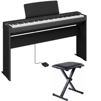 Yamaha P-225 88-Key Weighted Portable Digital Piano W/ L200 Wooden Stand & Bench (Black)