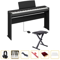 Yamaha P225 88-Key Weighted Portable Digital Piano W/ L200 Wooden Stand & Bench (Black)