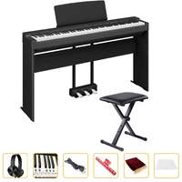 Yamaha P225 KIT 88-Key Weighted Portable Digital Piano BONUS L200 Stand, Lp1 3-Pedal Unit & Bench (Black)