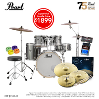 Pearl EXX Export Plus 20'' Fusion Drum Kit Package [Smokey Chrome] w/ Hardware, Throne, Cymbal Pack, Sticks & Accessories