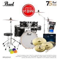 Pearl EXX Export Plus 20'' Fusion Drum Kit Package [Jet Black] w/ Hardware, Throne, Cymbal Pack, Sticks & Accessories