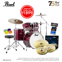 Pearl EXX Export Plus 20'' Fusion Drum Kit Package [Cherry Glitter] w/ Hardware, Throne, Cymbal Pack, Sticks & Accessories
