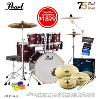 Pearl EXX Export Plus 20'' Fusion Drum Kit Package [Burgandy] w/ Hardware, Throne, Cymbal Pack, Sticks & Accessories