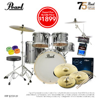 Pearl Exx Export Plus 22'' Fusion Drum Kit Package [Smokey Chrome] W/ Hardware, Throne, Cymbal Pack, Sticks & Accessories