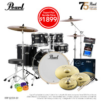 Pearl Exx Export Plus 20'' Fusion Drum Kit Package [Jet Black] W/ Hardware, Throne, Cymbal Pack, Sticks & Accessories
