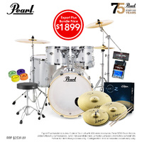 Pearl Exx Export Plus 22'' Fusion Drum Kit Package [Arctic Sparkle] W/ Hardware, Throne, Cymbal Pack, Sticks & Accessories
