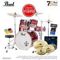 Pearl Exx Export Plus 22'' Fusion Drum Kit Package [Black Cherry Glitter] W/ Hardware, Throne, Cymbal Pack, Sticks & Accessories
