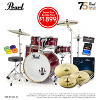 Pearl Exx Export Plus 22'' Fusion Drum Kit Package [Burgandy] W/ Hardware, Throne, Cymbal Pack, Sticks & Accessories
