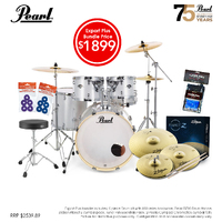 Pearl Export Plus 22" Rock Drum Kit Package [Arctic Sparkle] W/ Hardware, Throne, Cymbal Pack, Sticks & Accessories