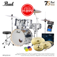 Pearl Export Plus 22" Fusion Plus Drum Kit Package [Mirror Chrome] W/ Hardware, Throne, Cymbal Pack, Sticks & Accessories