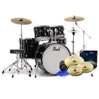 Pearl ROADSHOW-X 20" FUSION DRUM KIT w/HARDWARE, THRONE, PLANET Z CYMBAL PACK, GEL MUTES & ZILDJIAN ARTIST DRUMSTICKS - JET BLACK