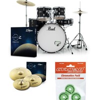 Pearl Roadshow X 22" Fusion Plus Acoustic Drum Kit Package (Jet Black) w/ Hardware, Throne, Zildjian Cymbals & Sticks