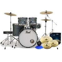 Pearl Roadshow X 22" Fusion Plus Acoustic Drum Kit Package (Charcoal Metallic) w/ Hardware, Throne, Zildjian Cymbals & Sticks