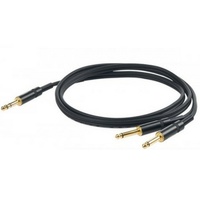 Instrument cable - 6.3 Stereo Jack-2 x 6.3 Mono Jack blk & gold - 3m - black