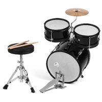 Powerstrike 3-Piece Junior Drum Kit (Black) W/ Stool, Cymbal & Sticks 