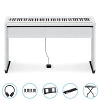 Casio Privia PX-S1100WE Compact Digital Piano (White) BUNDLE Incl CS68 Wooden Stand + Stool + Bonus Accessories