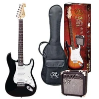 SX 3/4 Stratocaster Style Electric Guitar Pack w/ Amp (Black)